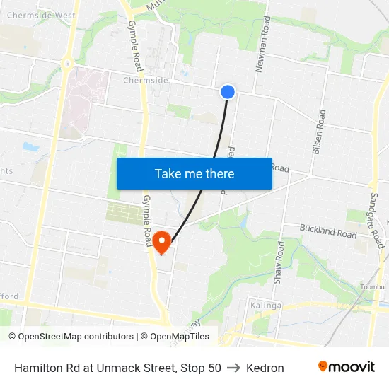 Hamilton Rd at Unmack Street, Stop 50 to Kedron map