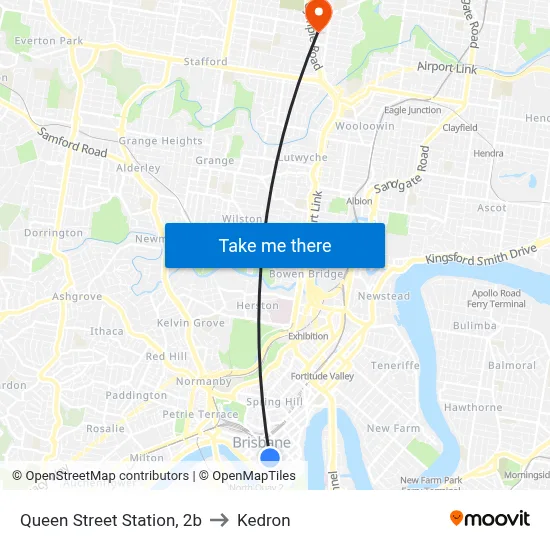 Queen Street Station, 2b to Kedron map