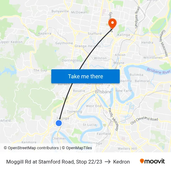 Moggill Rd at Stamford Road, Stop 22/23 to Kedron map