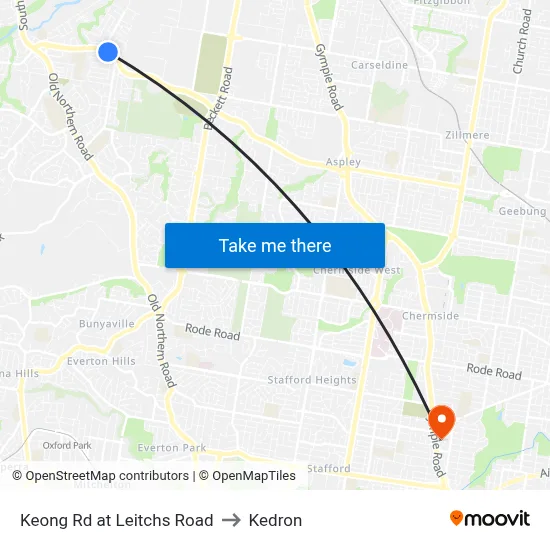 Keong Rd at Leitchs Road to Kedron map