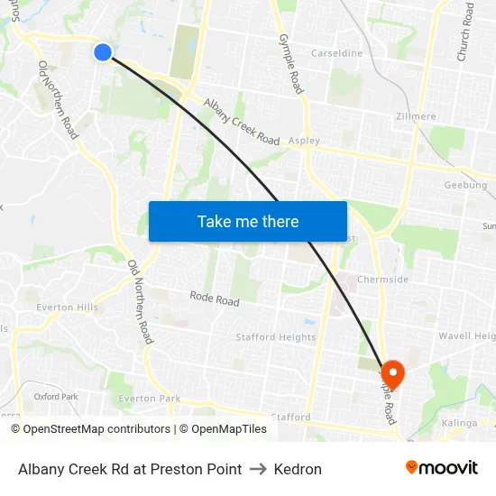 Albany Creek Rd at Preston Point to Kedron map