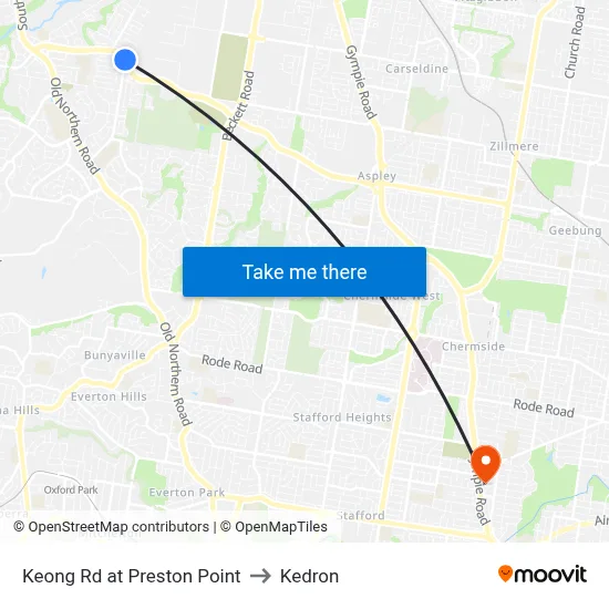 Keong Rd at Preston Point to Kedron map