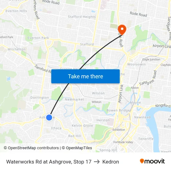 Waterworks Rd at Ashgrove, Stop 17 to Kedron map