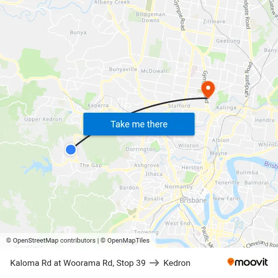 Kaloma Rd at Woorama Rd, Stop 39 to Kedron map