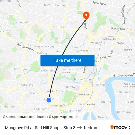 Musgrave Rd at Red Hill Shops, Stop 8 to Kedron map