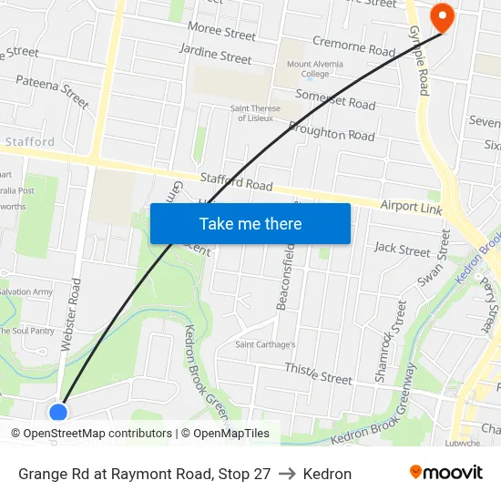 Grange Rd at Raymont Road, Stop 27 to Kedron map