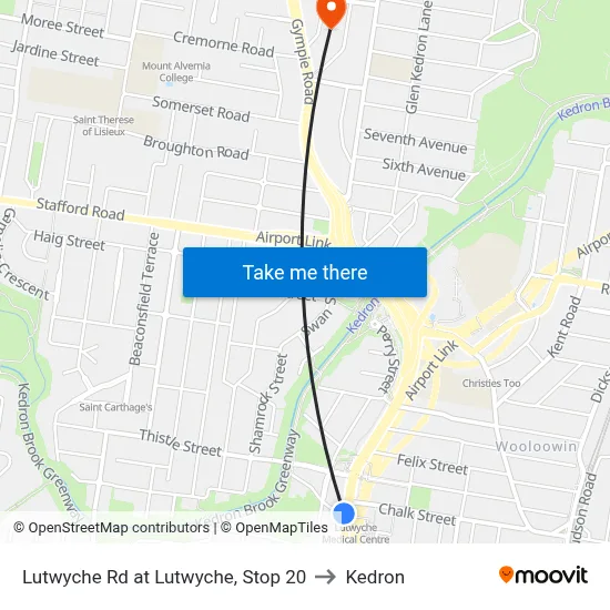 Lutwyche Rd at Lutwyche, Stop 20 to Kedron map