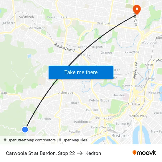 Carwoola St at Bardon, Stop 22 to Kedron map