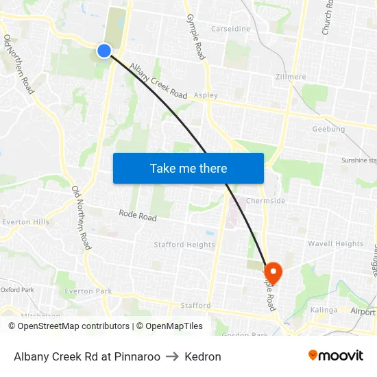 Albany Creek Rd at Pinnaroo to Kedron map