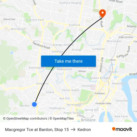 Macgregor Tce at Bardon, Stop 15 to Kedron map