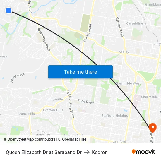 Queen Elizabeth Dr at Saraband Dr to Kedron map