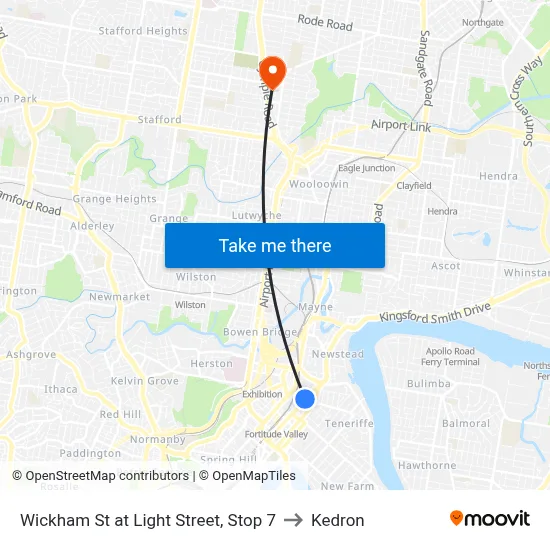 Wickham St at Light Street, Stop 7 to Kedron map