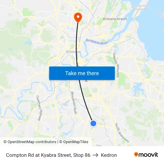 Compton Rd at Kyabra Street, Stop 86 to Kedron map