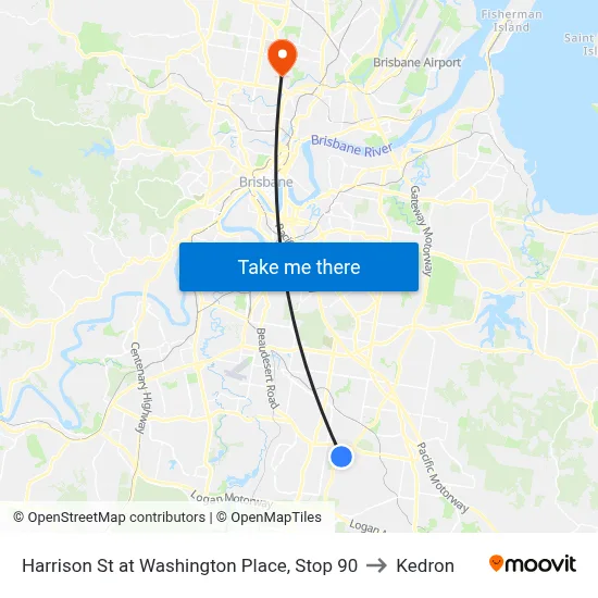 Harrison St at Washington Place, Stop 90 to Kedron map