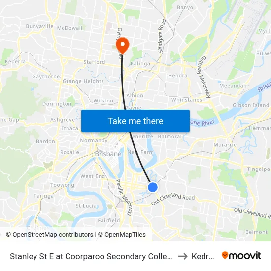 Stanley St E at Coorparoo Secondary College to Kedron map