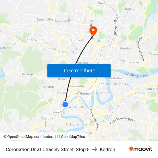 Coronation Dr at Chasely Street, Stop 8 to Kedron map