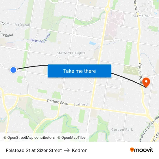 Felstead St at Sizer Street to Kedron map