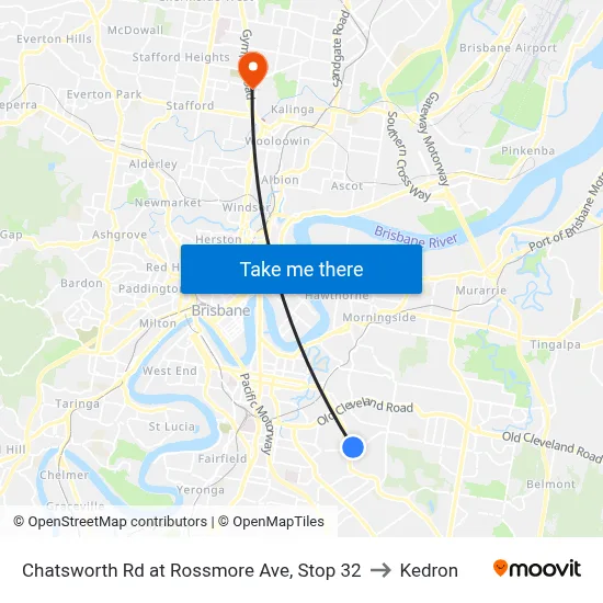 Chatsworth Rd at Rossmore Ave, Stop 32 to Kedron map