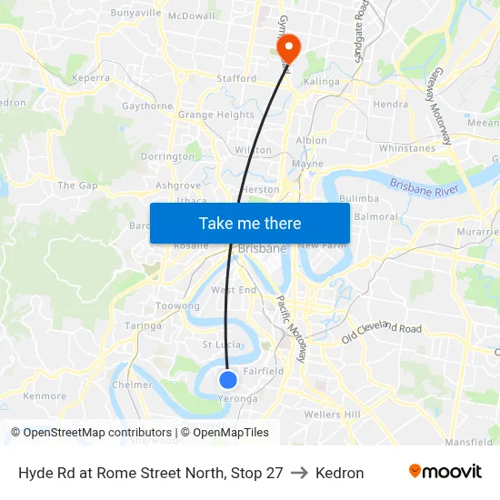 Hyde Rd at Rome Street North, Stop 27 to Kedron map
