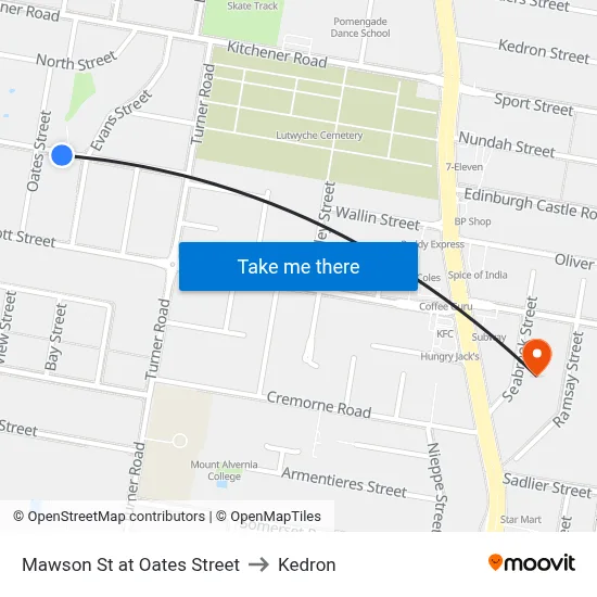 Mawson St at Oates Street to Kedron map