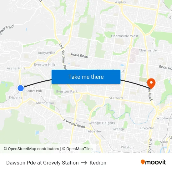 Dawson Pde at Grovely Station to Kedron map
