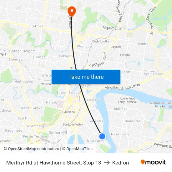 Merthyr Rd at Hawthorne Street, Stop 13 to Kedron map