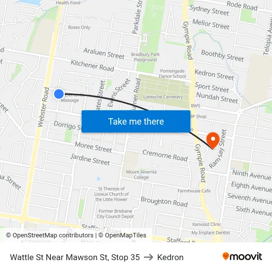 Wattle St Near Mawson St, Stop 35 to Kedron map
