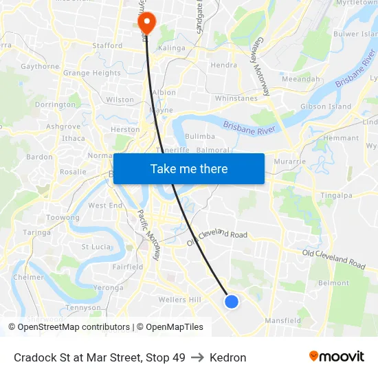 Cradock St at Mar Street, Stop 49 to Kedron map