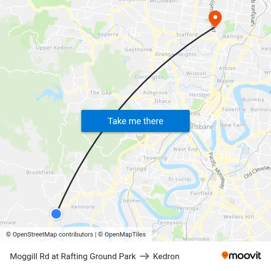 Moggill Rd at Rafting Ground Park to Kedron map