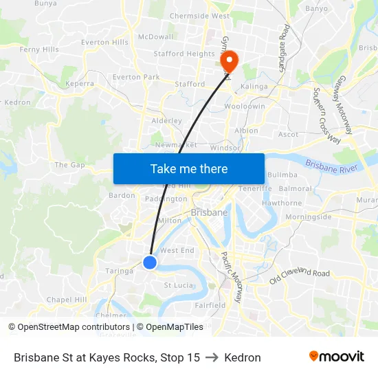 Brisbane St at Kayes Rocks, Stop 15 to Kedron map