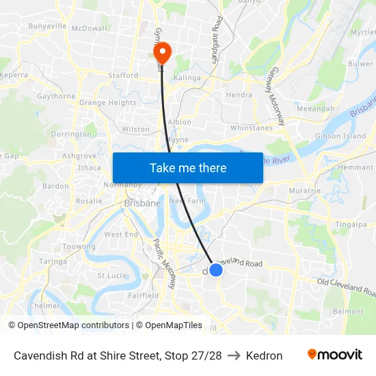 Cavendish Rd at Shire Street, Stop 27/28 to Kedron map