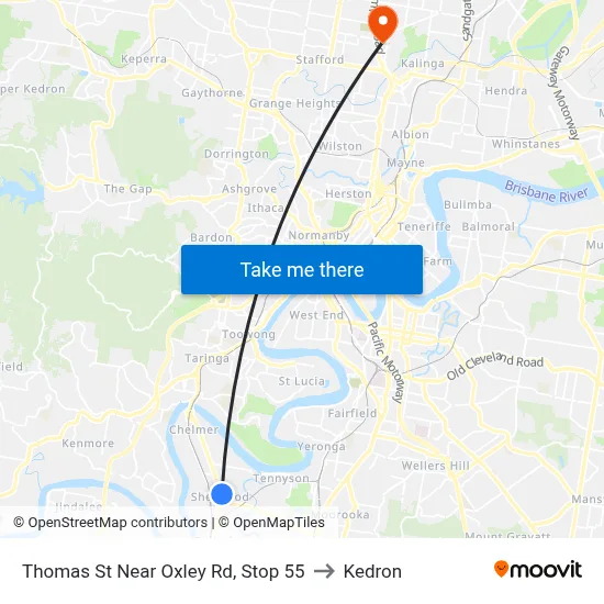Thomas St Near Oxley Rd, Stop 55 to Kedron map