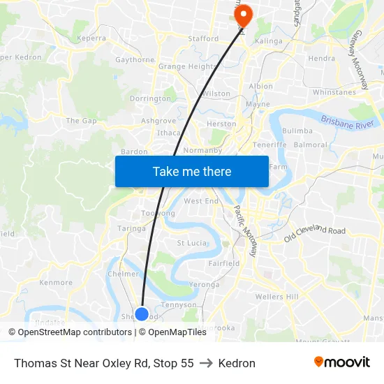 Thomas St Near Oxley Rd, Stop 55 to Kedron map