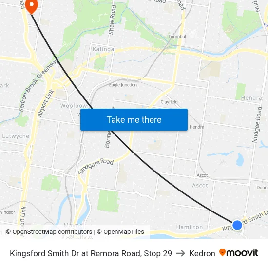 Kingsford Smith Dr at Remora Road, Stop 29 to Kedron map