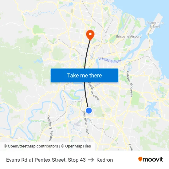 Evans Rd at Pentex Street, Stop 43 to Kedron map