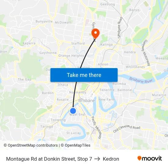 Montague Rd at Donkin Street, Stop 7 to Kedron map