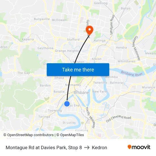 Montague Rd at Davies Park, Stop 8 to Kedron map