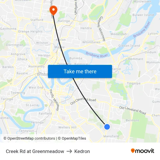 Creek Rd at Greenmeadow to Kedron map