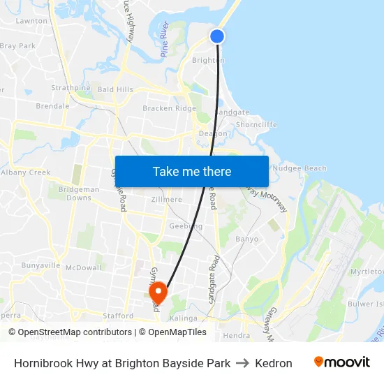 Hornibrook Hwy at Brighton Bayside Park to Kedron map
