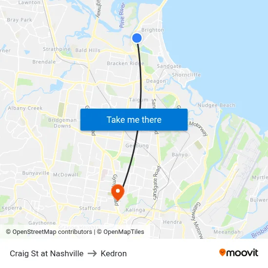 Craig St at Nashville to Kedron map