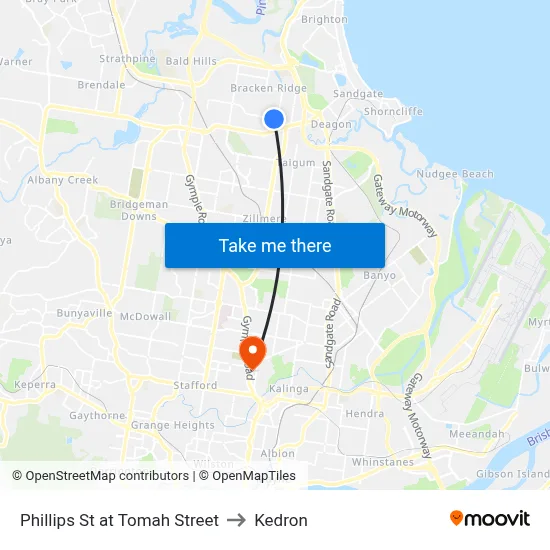 Phillips St at Tomah Street to Kedron map
