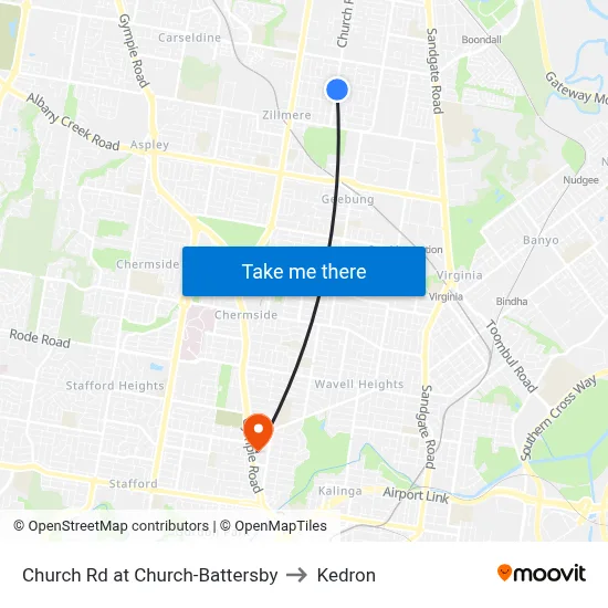 Church Rd at Church-Battersby to Kedron map