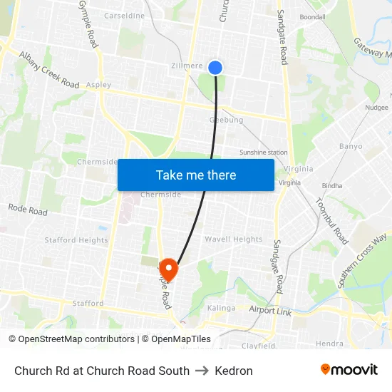 Church Rd at Church Road South to Kedron map