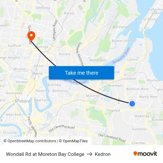 Wondall Rd at Moreton Bay College to Kedron map