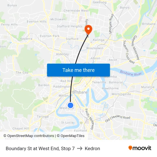 Boundary St at West End, Stop 7 to Kedron map