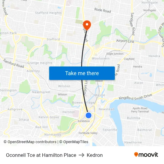 Oconnell Tce at Hamilton Place to Kedron map