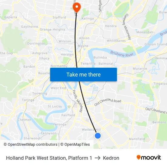 Holland Park West Station, Platform 1 to Kedron map