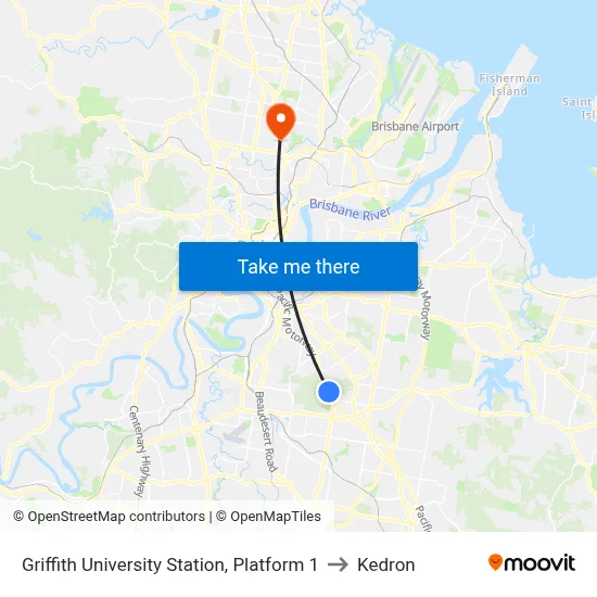 Griffith University Station, Platform 1 to Kedron map
