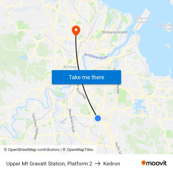 Upper Mt Gravatt Station, Platform 2 to Kedron map