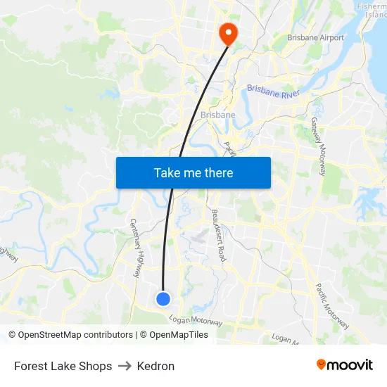 Forest Lake Shops to Kedron map